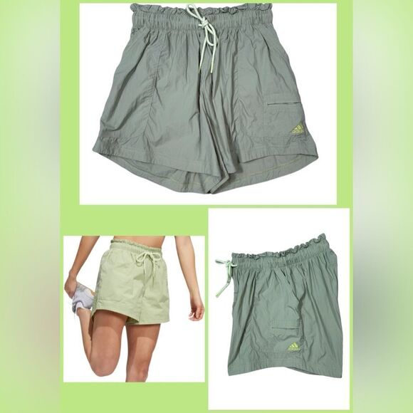Adidas Utility Woven Magic Green High Rise Athletic Active Shorts - Picture 1 of 6